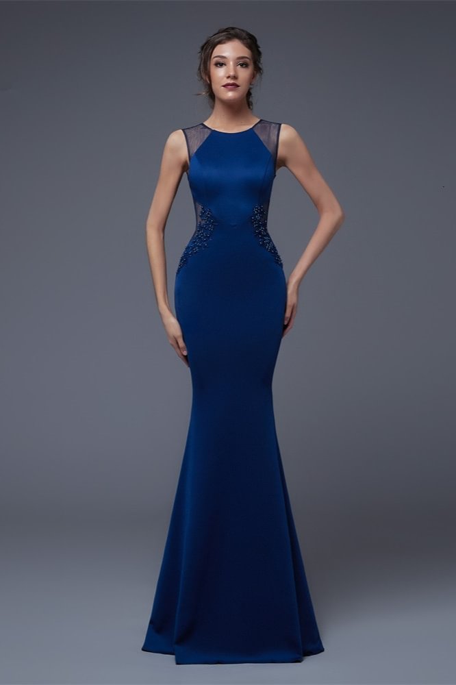 royal blue mermaid long prom dress with beadings