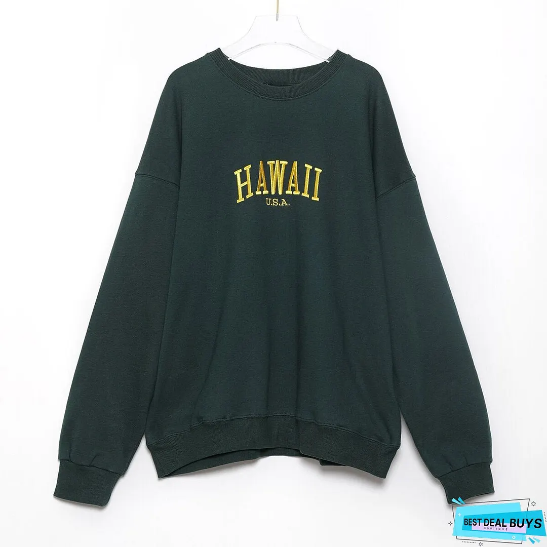 Joskka Letter Embroidered Sweatshirts for Women Spring Autumn Oversized Sweatshirt