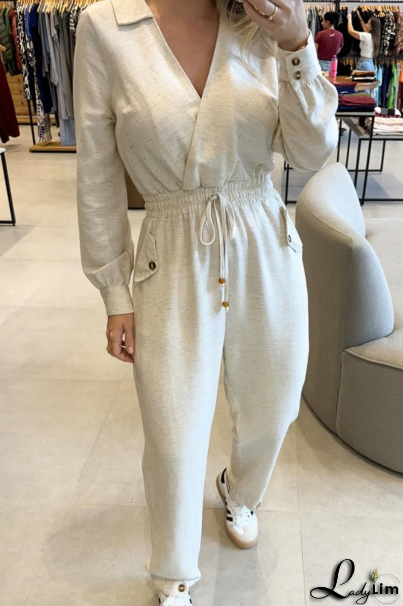 Casual Patchwork V Neck Fitted Jumpsuits(3 Colors)