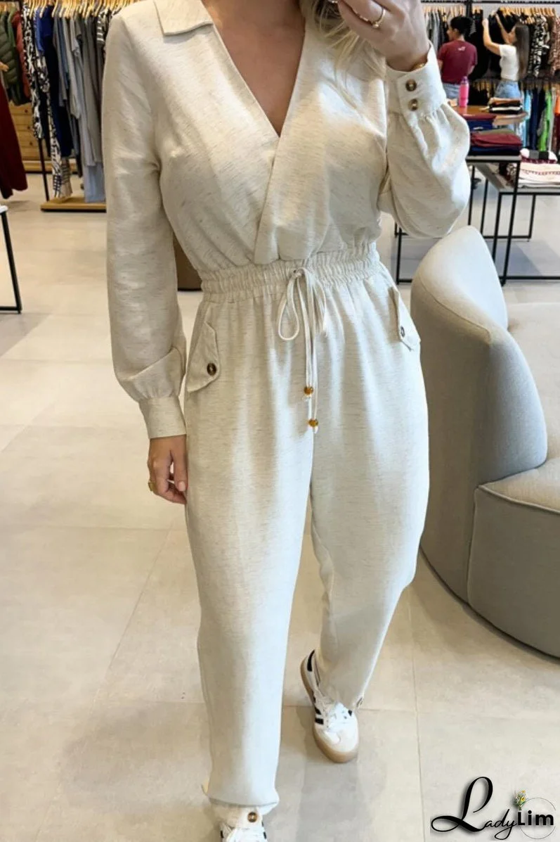 Casual Patchwork V Neck Fitted Jumpsuits(3 Colors)