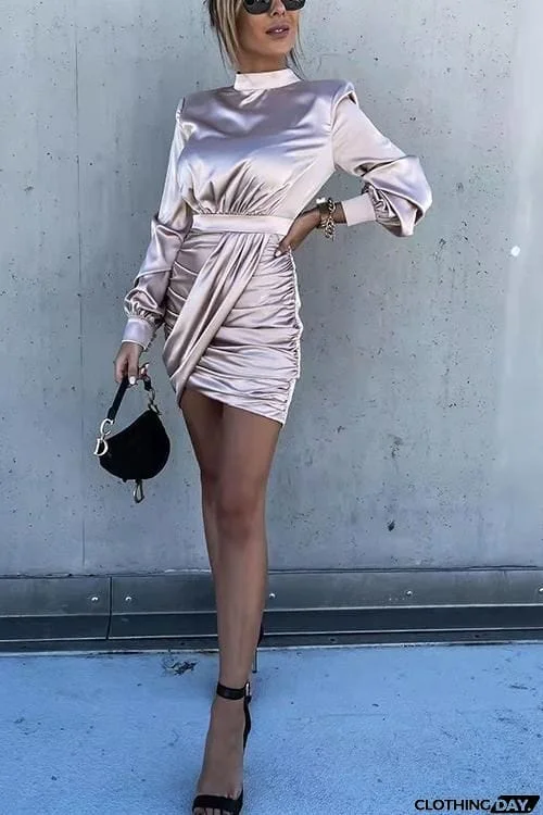 Satin Puff Sleeve Ruched Mini Dress