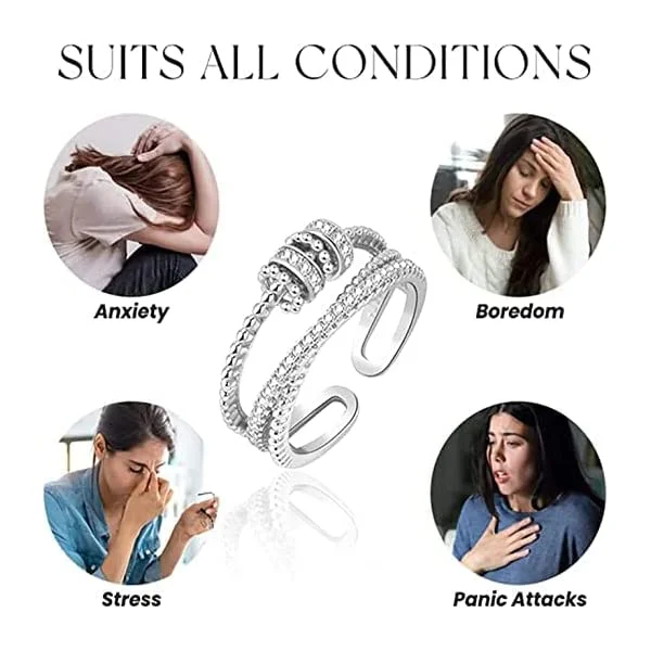 Jansio Threanic Triple-Spin Ring Riple Spin Ring, Feelief Zirconica Triple Fidget Ring, Vikanda Moissanite Ring Fidget Rings