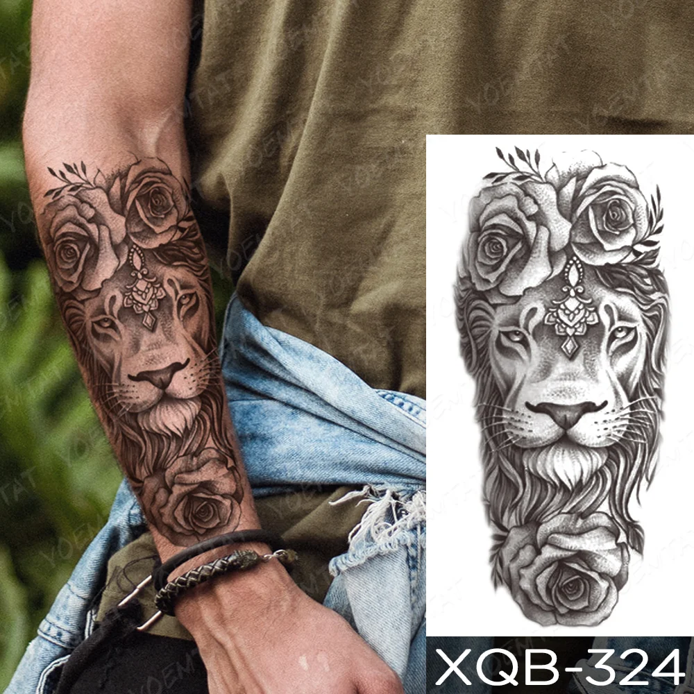 Sdrawing Sdrawing Temporary Sleeve Arm tattoo Sticker Lion Clock Tiger Gear Skeleton Rose tattoos Body Art Fake tatoo Men Women Black