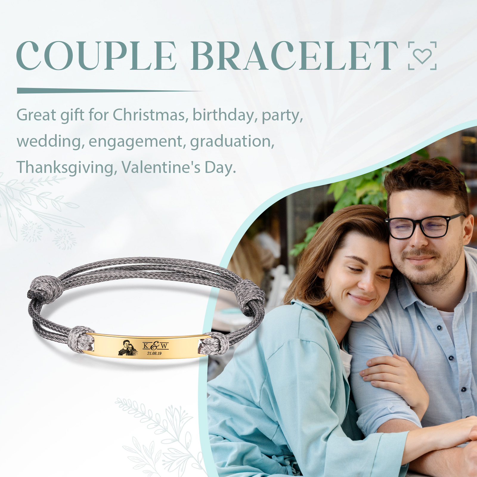 Braccialetti acciaio inox 1 nome 2 lettere e 1 foto personalizzabili per coppia multicolori da scegliere