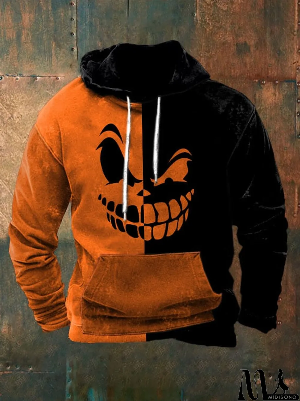 MidiSono - Men's Vintage Spooky Face Print Hoodie