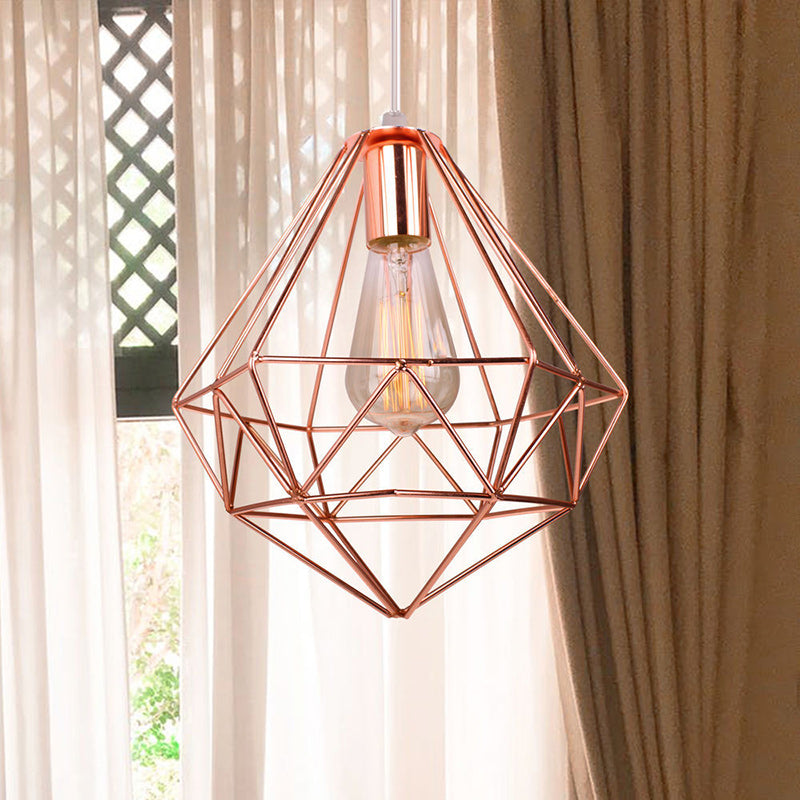 Traditional Vintage Diamond Mesh Iron 1-Light Pendant Light For Bedroom