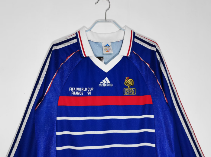 1998 France Home Retro Long Sleeve  Football T-Shirt Thai Quality