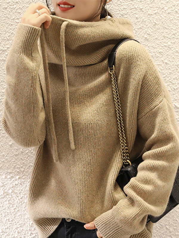 Casual Loose 3 Colors Hooded Long Sleeves Sweater Top CAMEL-One_size