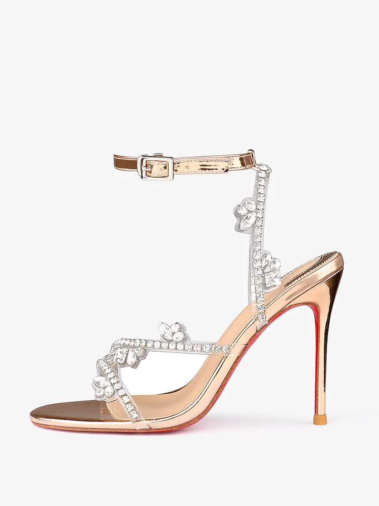100mm Women‘s Spotlight Wavy Straps Sandals Red Bottom Stilettos Rhinestones  Party Prom Shoes 