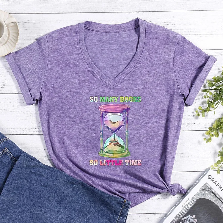 So Many Books So Little Time V-neck T-shirt-0025794