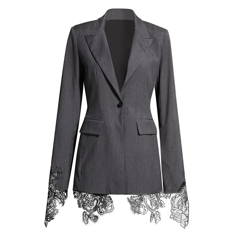 Toloer Patchwork Embroidery Lace Blazer For Women Notched Collar Long Sleeve Tunic Casual Coats Female 2020 Autumn Fashion