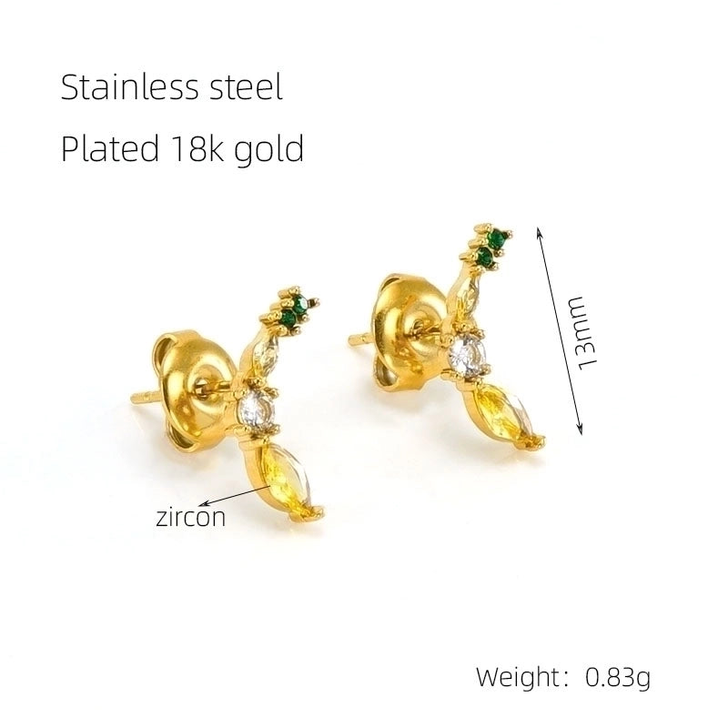 1 Pair Elegant Cute Lady Wreath Plating Inlay 304 Stainless Steel Zircon 18K Gold Plated Ear Studs