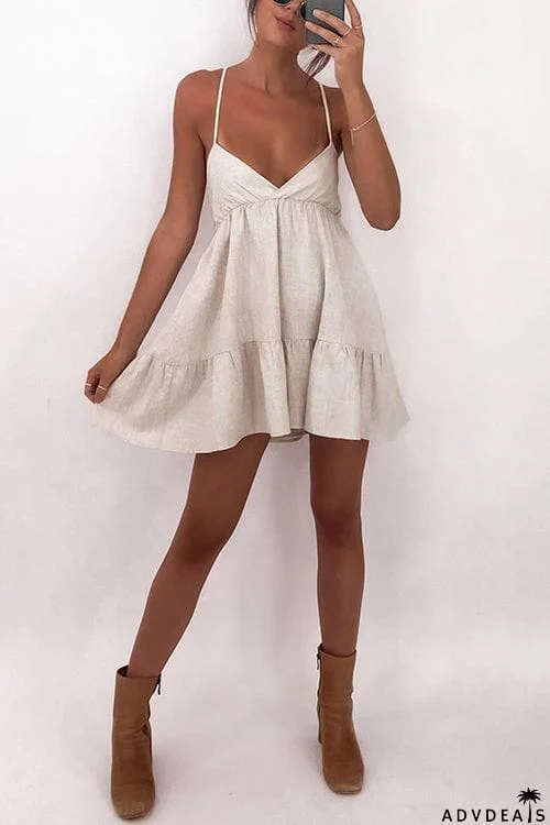 V Neck Backless Slip Mini Dress