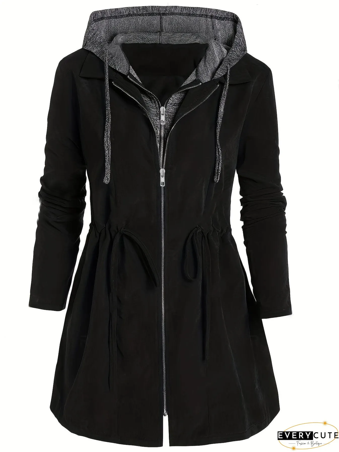 Hooded Zip-Up Coat Plus Size