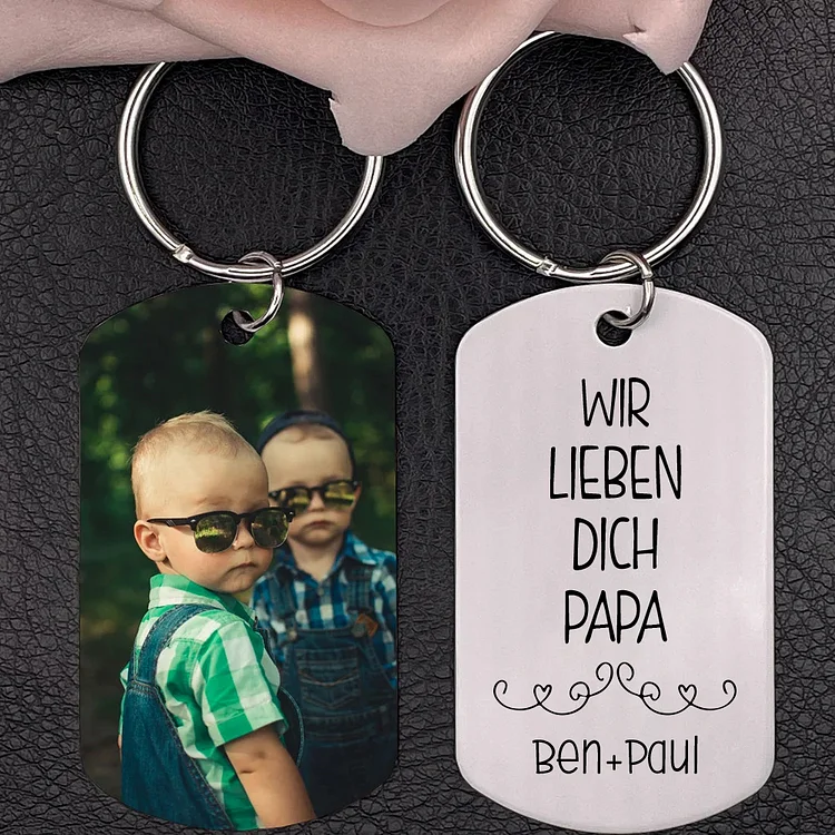 Kettenmachen Personalisierbarer Foto & Text Schlüsselanhänger-Wir lieben dich Papa-Geschenk für Vater