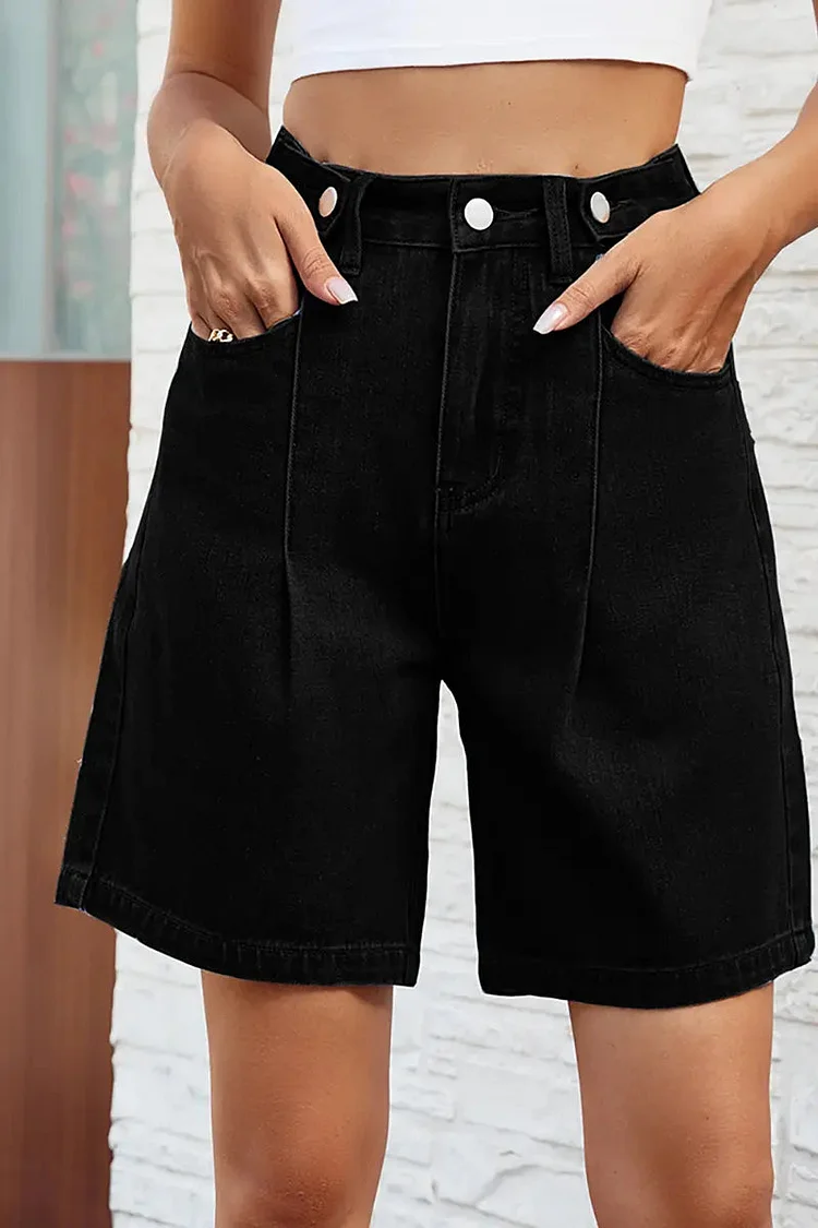Adjustable Waist Denim Bermuda Shorts