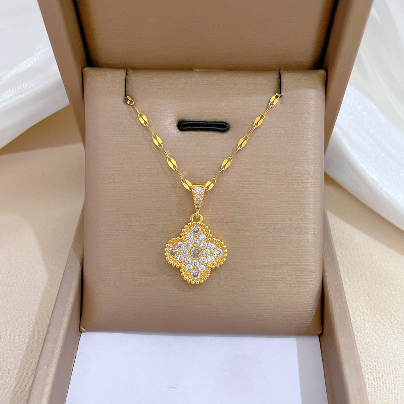 2 Pieces Minimalist Geometric Titanium Steel Diamond Inlay Necklaces