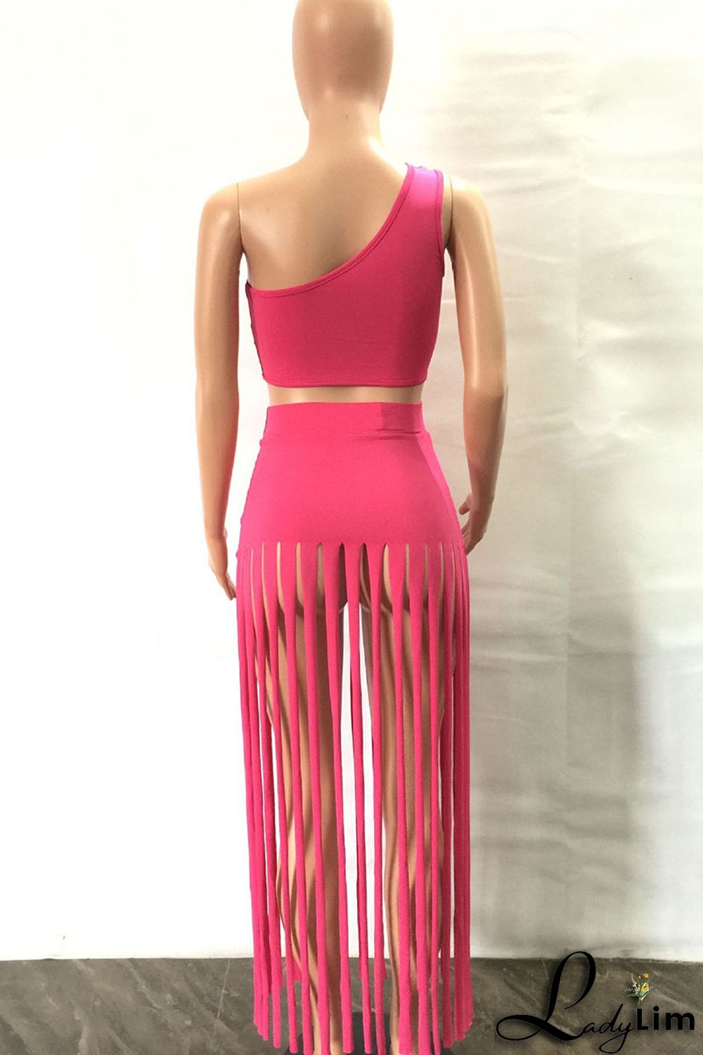Black Sexy Solid Tassel Patchwork Oblique Collar Two Pieces