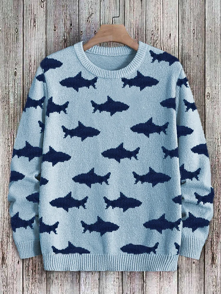 Sharks Pattern Casual Cozy Knit Sweater