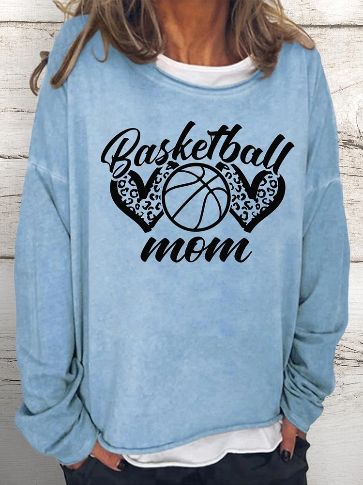 Basketball Mom Leopard Heart Women Loose Sweatshirt-Annaletters