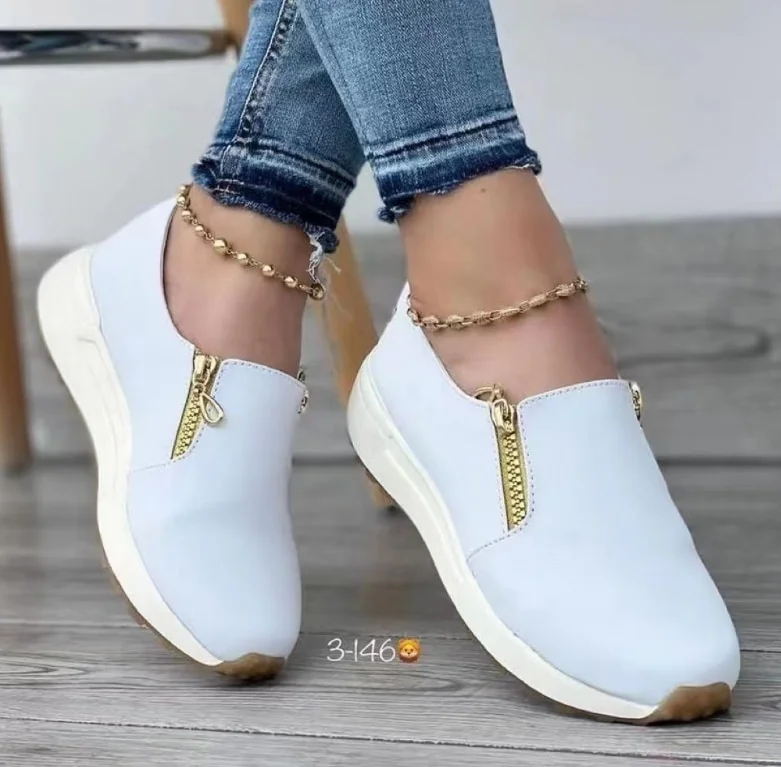 Qengg New Women's Casual Shoes Fashion Solid Color Platform Hemp Rope Flats Lightweight Comfortable Side Zip Loafers Zapatillas Mujer