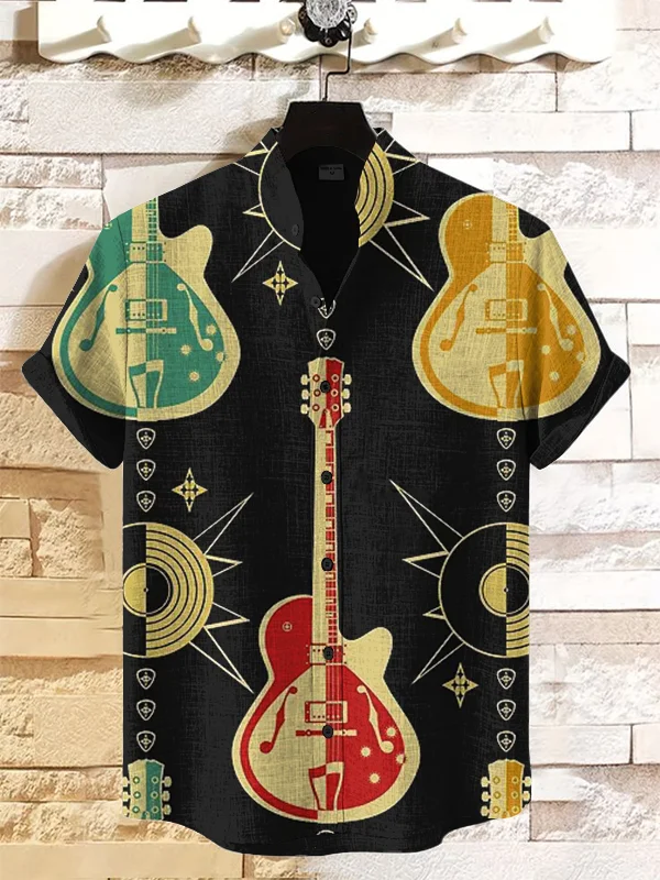 Men's Rock Music Guitar Art Print Casual Shirt