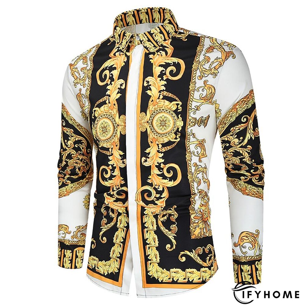 Men's Shirt Prom Shirt Classic Collar Spring &  Fall Long Sleeve Black White Red Geometric Party Casual Clothing Apparel Print | IFYHOME