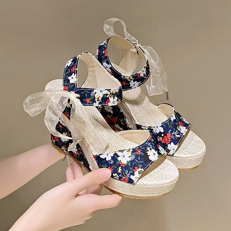 Yyvonne Hee Women's Sandals Fruit Pattern High Heel Sandals Women 2025 Spring And Summer New Word Fish Mouth Bow Women's Shoes