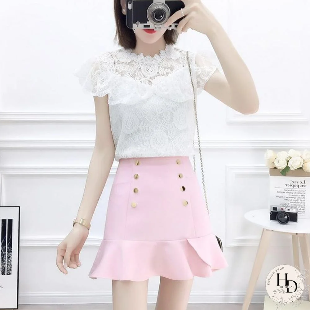 Sweet Lace Tee+Fishtail Skirt P15784