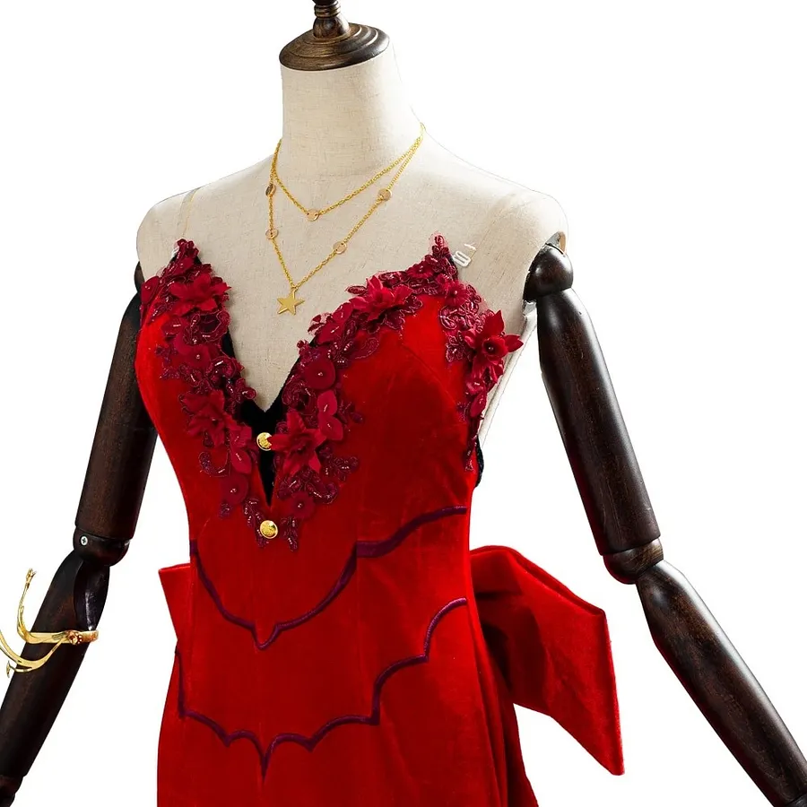 aeris red dress Aerith Aeris Gainsborough Red Dress Halloween Cosplay Costume