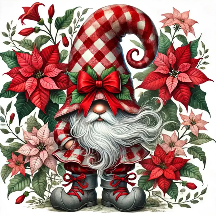 Poinsettia Christmas Gnome 40*40CM (Canvas) Full Round Drill Diamond Painting gbfke