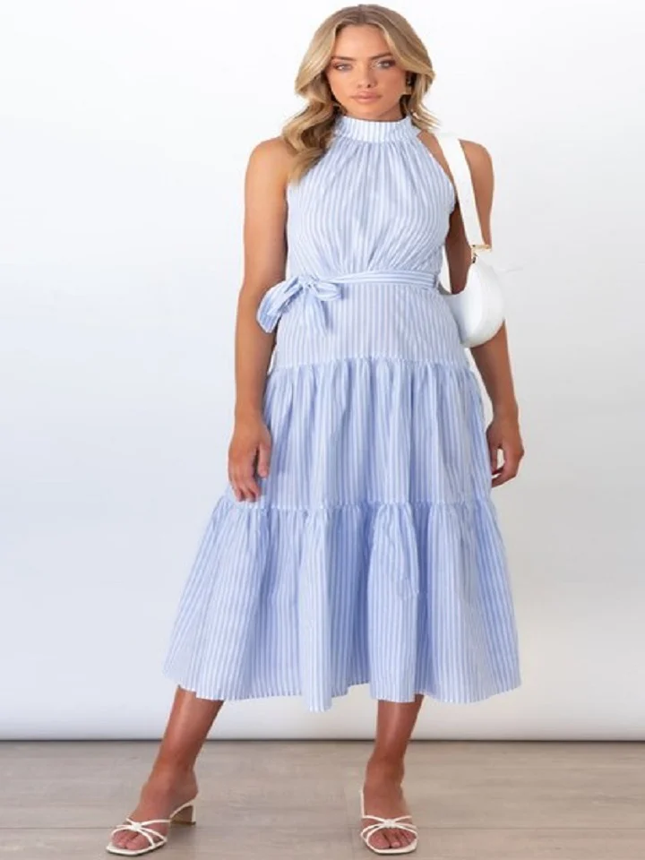 Striped Neck Temperament Dress