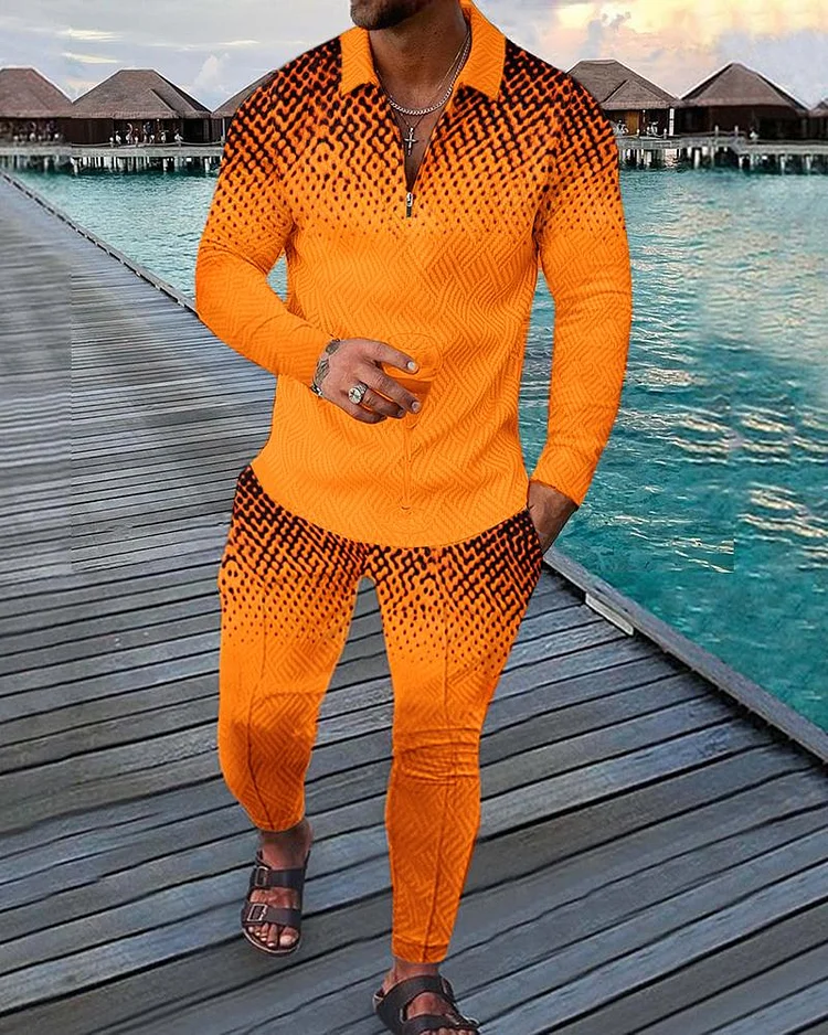 Men's Casual Long Sleeve Polo Suit-081205