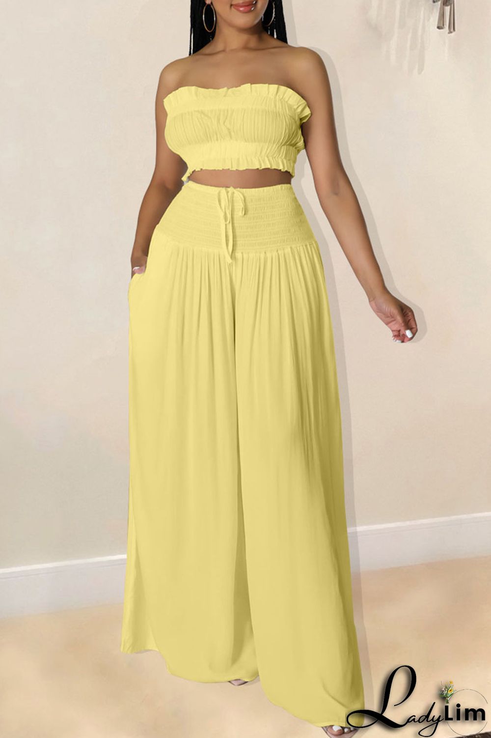 Red Sexy Solid Split Joint Stringy Selvedge Strapless Sleeveless Two Pieces