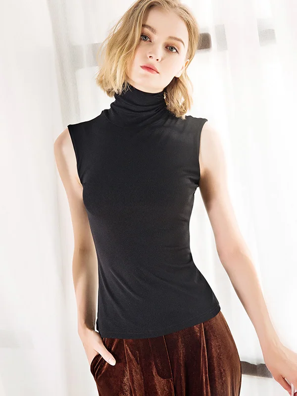 Simple Casual Skinny Solid Color Sleeveless High-Neck Vest Top