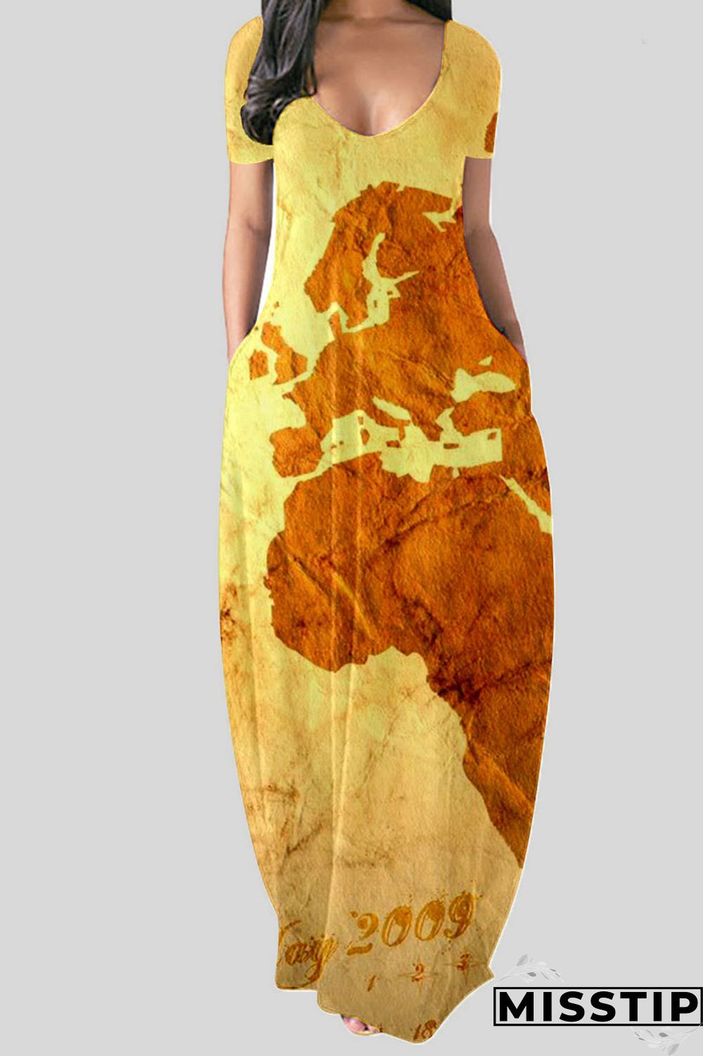Black Casual Print Patchwork V Neck Straight Dresses