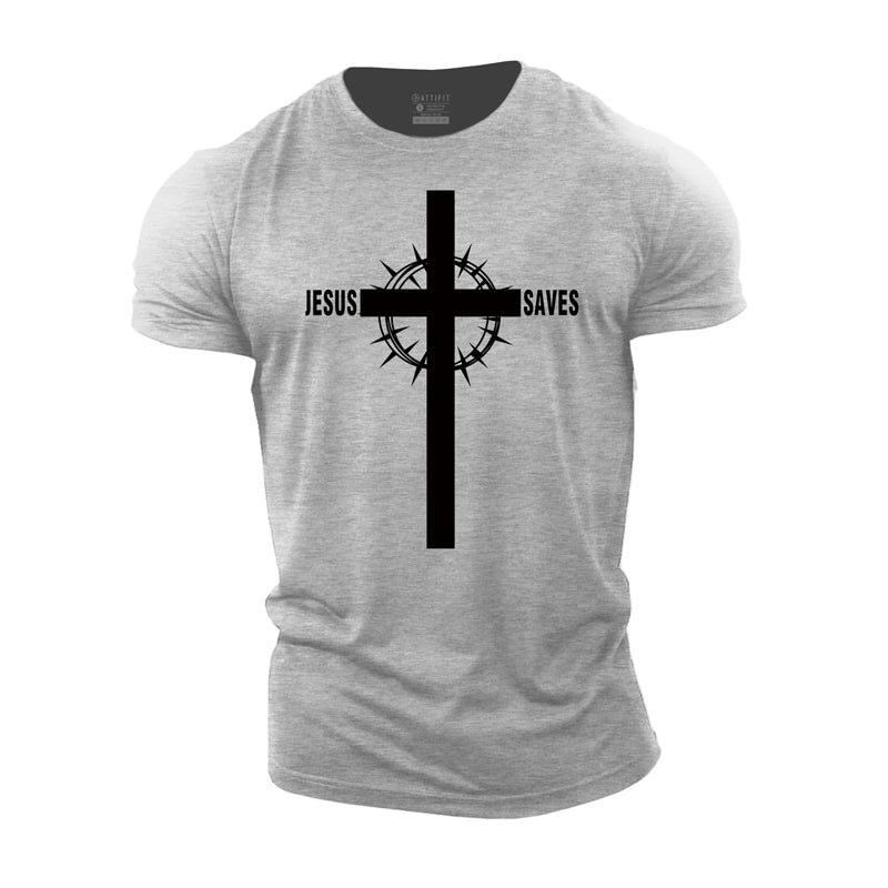 Cotton Jesus Saves Cross Workout T-shirts tacday