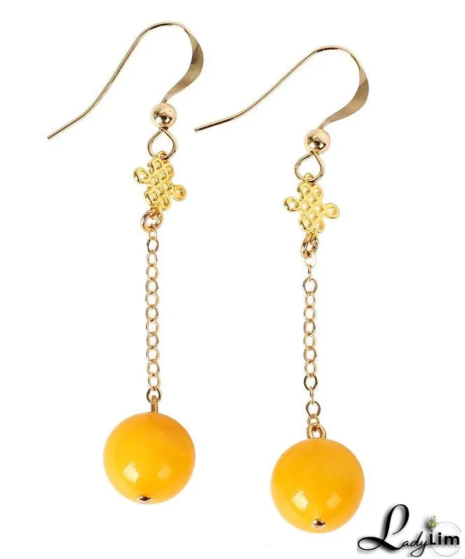 Fine Yellow 14K Gold Amber Beeswax Drop Earrings