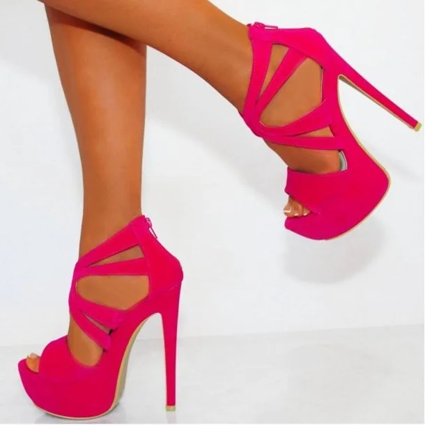 Hot Pink Platform Sandals Vegan Suede Stilettos High Heel Shoes |FSJ Shoes