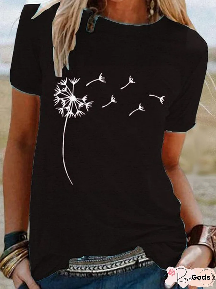 Floral Crew Neck Casual Short Sleeve T-Shirt