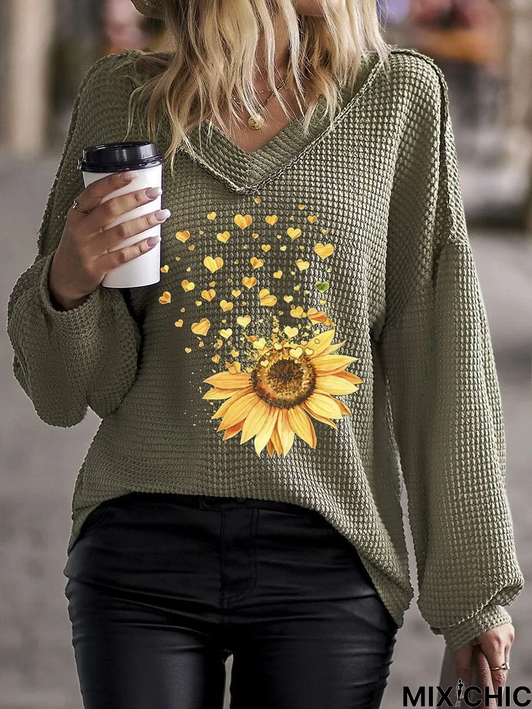 V Neck Valentine's Day Casual Sweatshirt