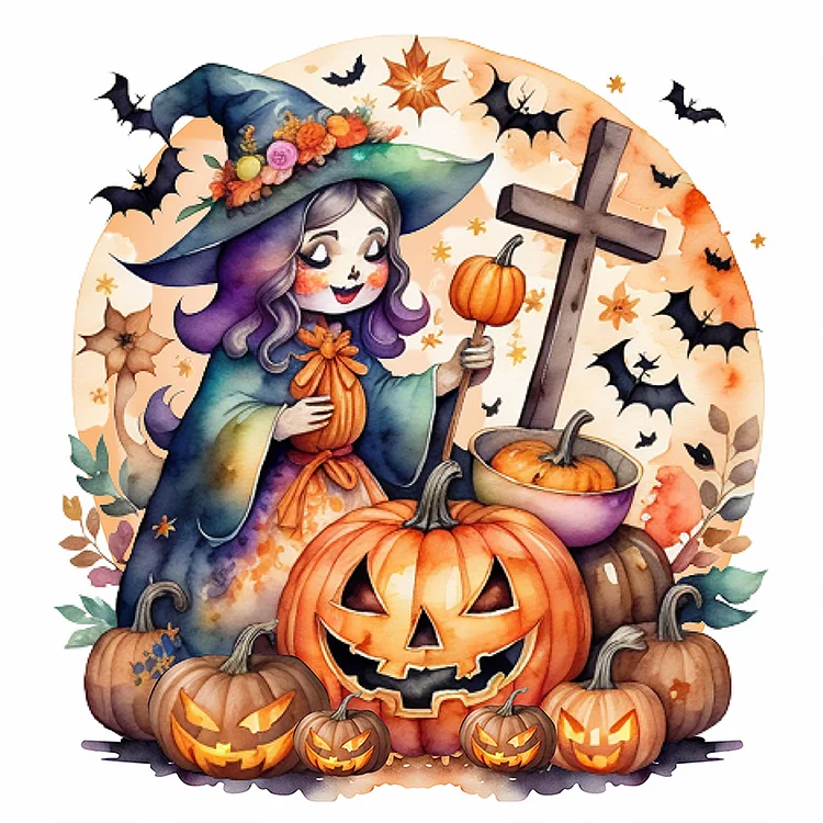 Halloween Pumpkin Girl 40*40CM(Canvas) Full Round Drill Diamond Painting gbfke