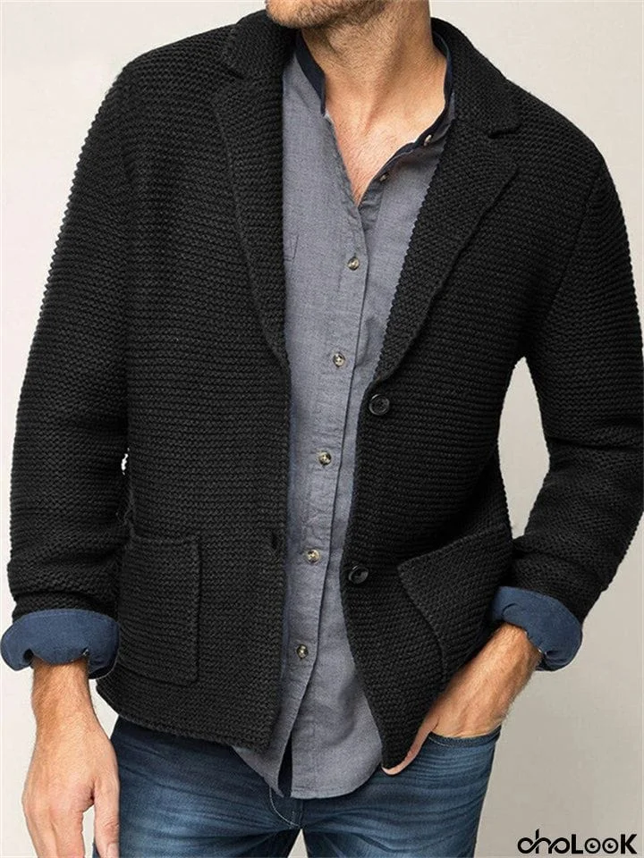 Autumn Winter Men's Casual Button Lapel Knit Sweater