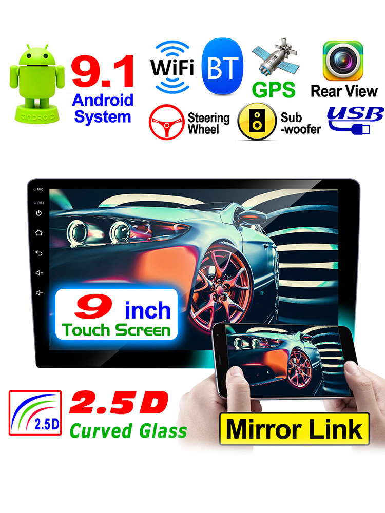 

9 inch Android 9.1 Car Stereo with GPS WiFi Bluetooth Mirror Link 2GB+32GB, No cam, 501 Original