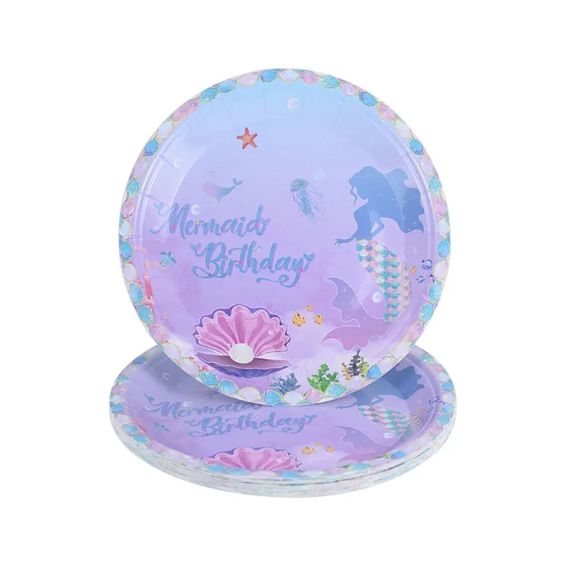 53pcs Mermaid Birthday Party Disposable Tableware Set Napkins Plates Cups Under the Sea Baby Shower Girl Mermaid Party Supplies