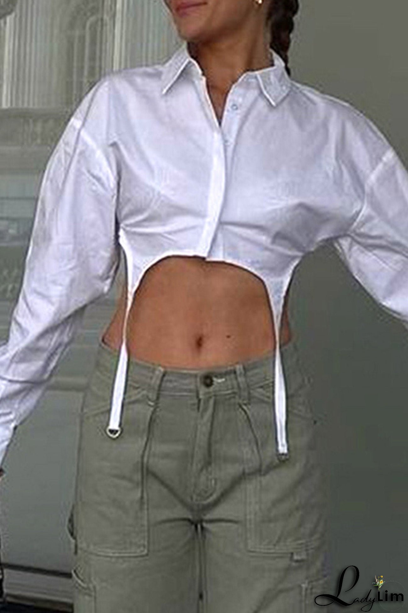 White Irregular Cropped Shirt