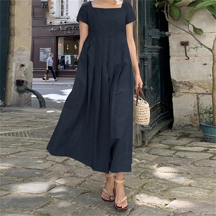 Solid Comfortable Casual Square Neck Elegant Long Swing Maxi Dress