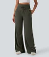 2026🔥 Halara Ribbed SoCinched High Waisted Tummy Control Drawstring Wide Leg Color Block Casual Trousers with Pockets