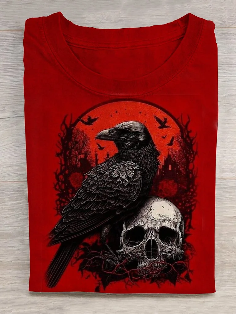 Unisex Artistic Halloween Raven Skull T-shirt