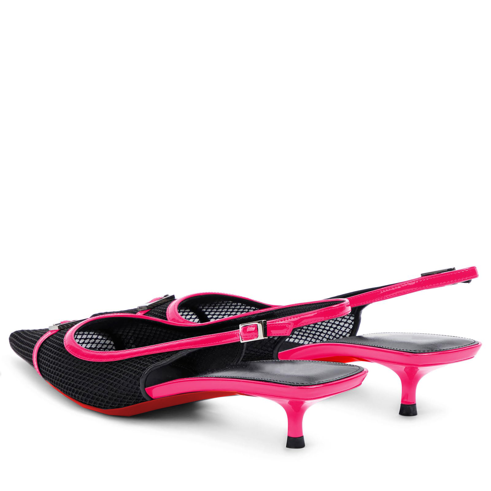 2.36" Women's Pointed Toe Red Bottom Sandals Slingback Shoes Kitten Heel Pumps Mesh Summer Shoes-MERUMOTE